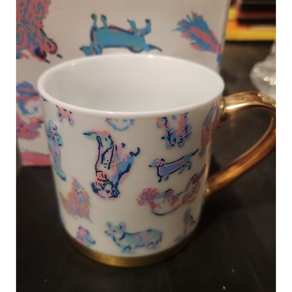 New In Box Lily Pulitzer Fur-bulous Mug Pastel Pink‎ Gold